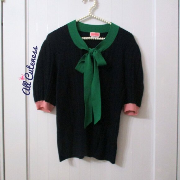 Kate Spade Navy Colorblock Short Sleeve Sweater Top Size L - Picture 3 of 10
